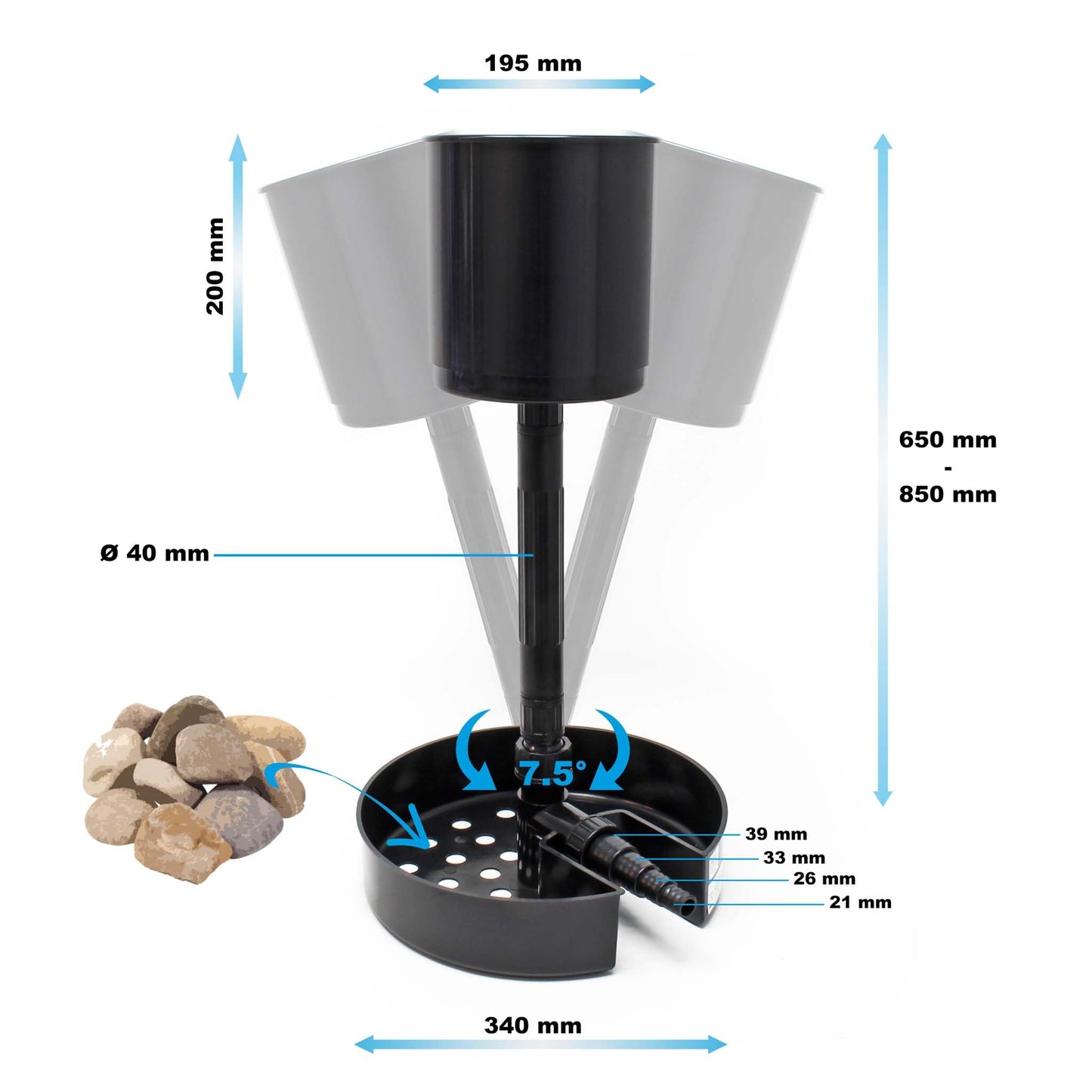 Jebao SK-50 Standing Koi Fish Pond Skimmer Surface Leaves Collector up to 60m²